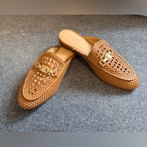 Michael Kors Tan Woven Leather Mule with Gold-Tone Hardware
